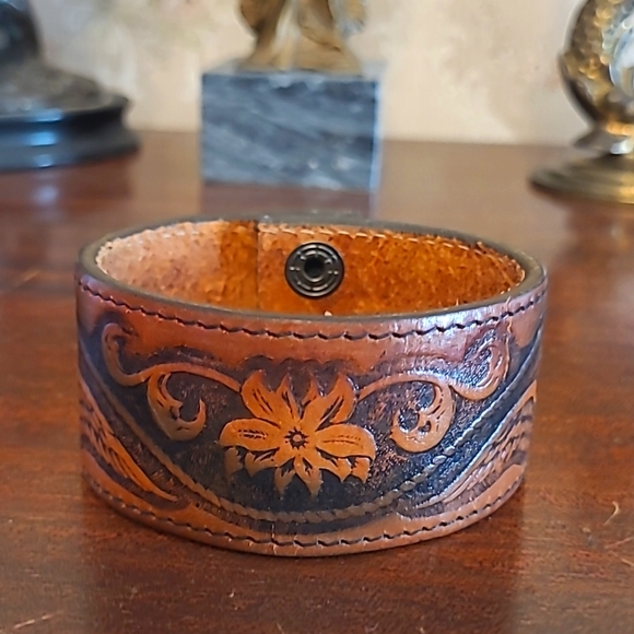 None Other - Upcycled Leather Cuff Bracelet Unisex 9 Inches